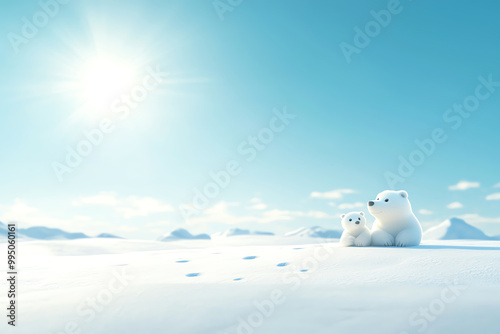 Polar eco system, wildlife surviving in icy landscapes, 3D illustration