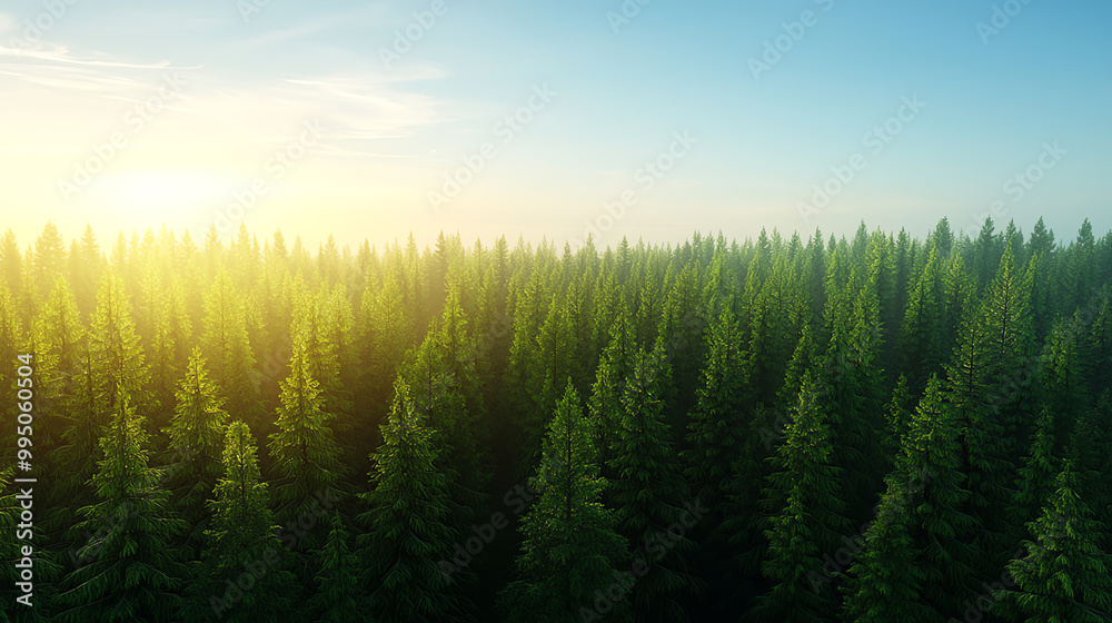 Fototapeta premium Forest ecosystem, human intervention for management, 3D illustration