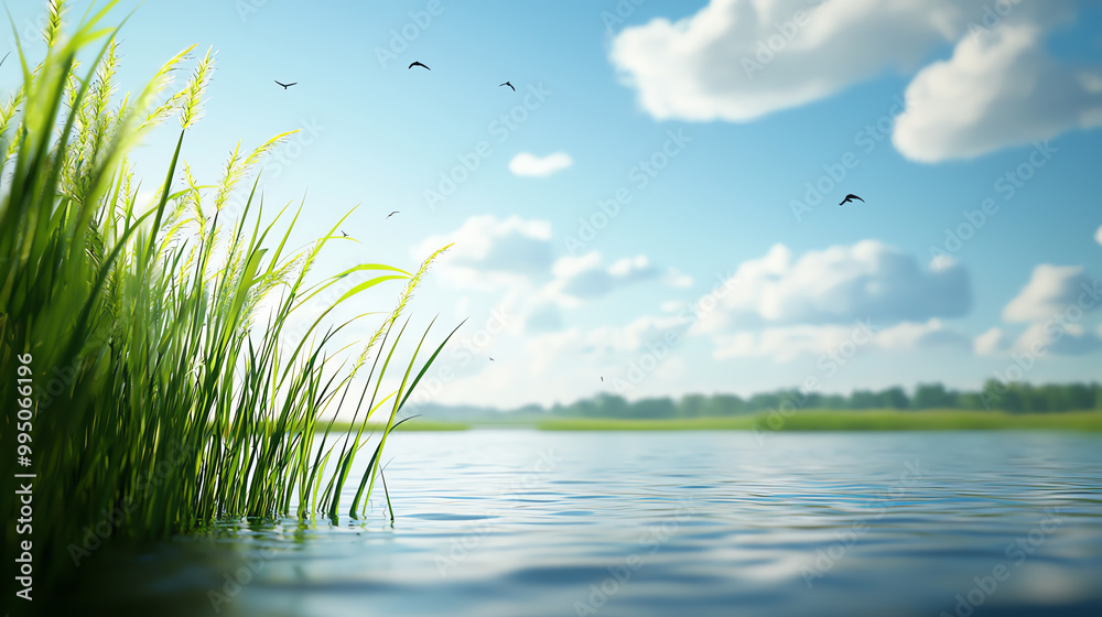 River eco system, wildlife balance between predators and prey, 3D illustration