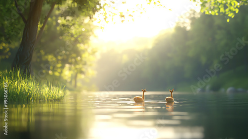 River eco system, wildlife balance between predators and prey, 3D illustration photo