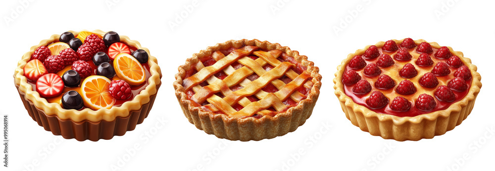Assortment of delicious fruit tarts on display Assortment of delicious fruit tarts on display