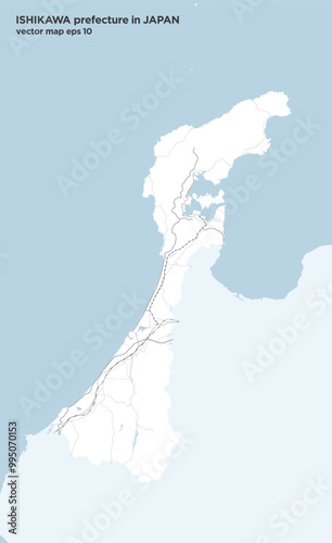 日本の石川県のシンプルな道路路線図