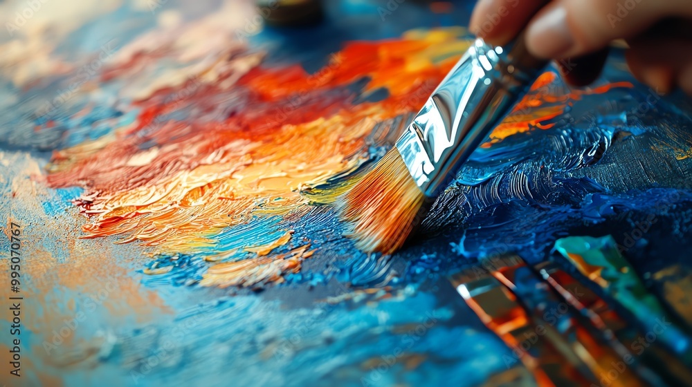 Fototapeta premium Vibrant brush strokes on a canvas, creating an abstract masterpiece.