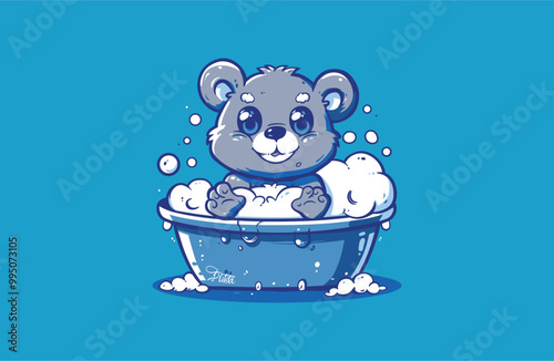 Bathing Bear logo cute vector icon illustration style