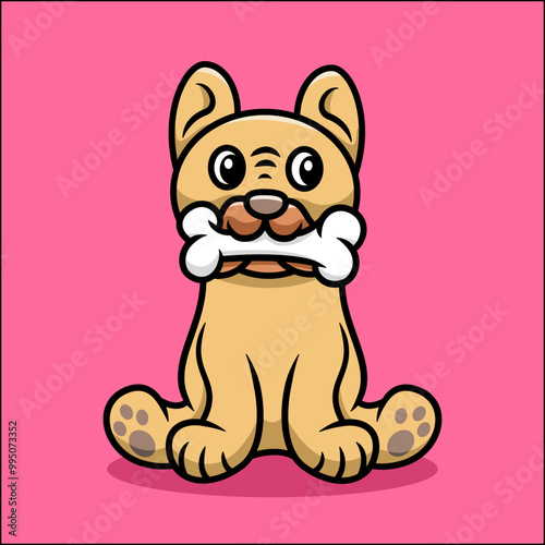 cute pug dog eating bone cartoon illustration