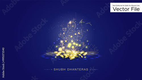 Indian festival dhanteras background. Maa Lakshmi with golden coins pot.