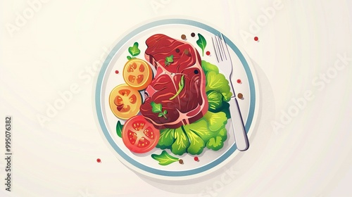 Yummy Food Concept: Detailed Illustration of Appetizing Dishes on a Plate