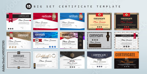 Big set Certificate of appreciation or Award diploma Horizontal template design