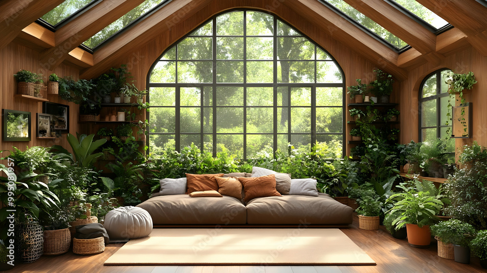 Indoor Garden Oasis with Lush Greenery and Comfortable Seating Indoor Garden Oasis with Lush Greenery and Comfortable Seating