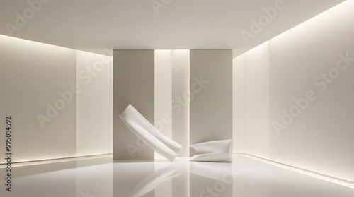 An empty white room with a window, showcasing minimalist design and open space	
