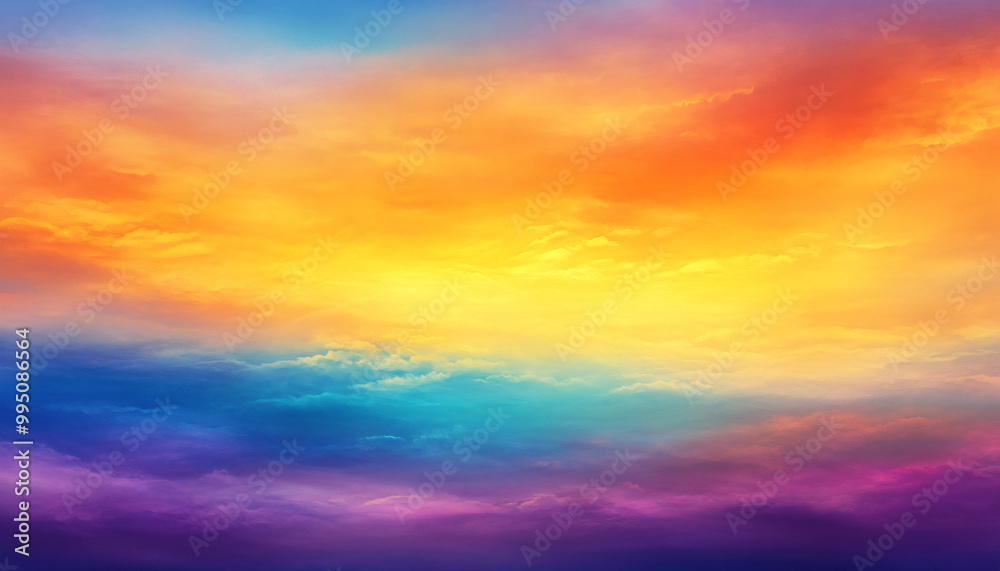 Obraz premium A dreamy sky transitioning from a golden sunset to a full spectrum of rainbow colors, giving off a vibrant yet calming feel