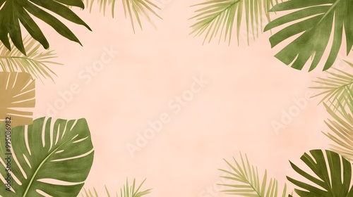 Tropical Palm Leaf Border on Peach Background