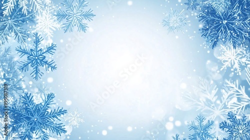 New Year and Christmas vector vertical frame for text and photo with blue snowflakes. Background for diplomas, cards, invitations, certificates.