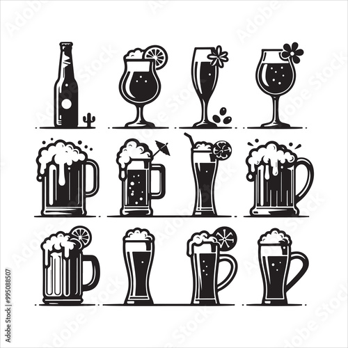 Beer glass silhouette vector icon. Beer glass symbol silhouette vector