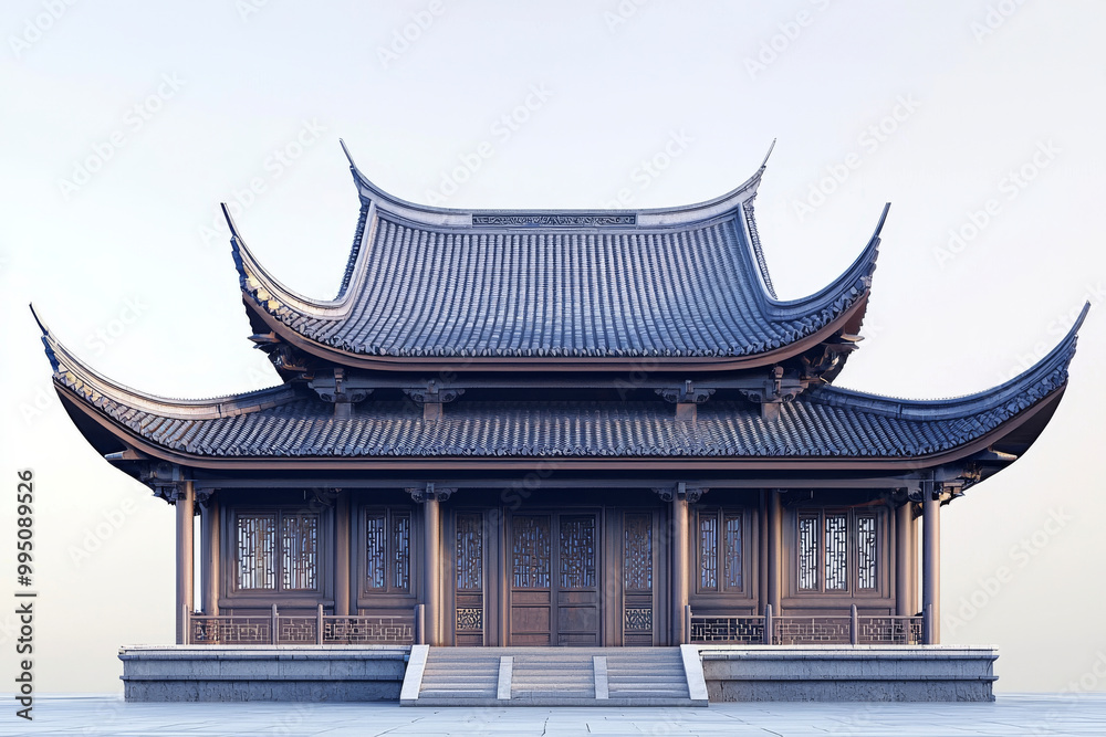 A traditional Chinese temple facade, featuring classic East Asian architectural elements A traditional Chinese temple facade, featuring classic East Asian architectural elements