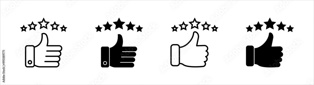 star and hand icon set, star rating feedback icon set vector design illustration template, customer review, quality rating vector stroke, on white background. star and hand icon set, star rating feedback icon set vector design illustration template, customer review, quality rating vector stroke, on white background.