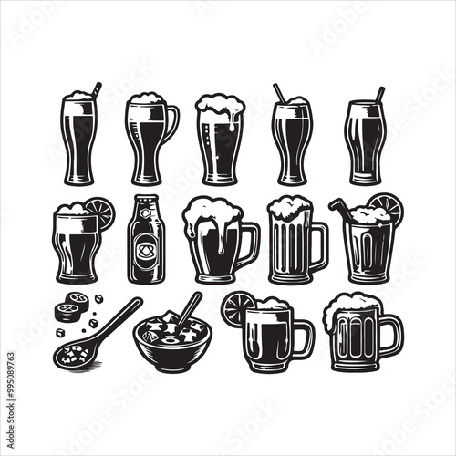 Beer glass silhouette vector icon. Beer glass symbol silhouette vector