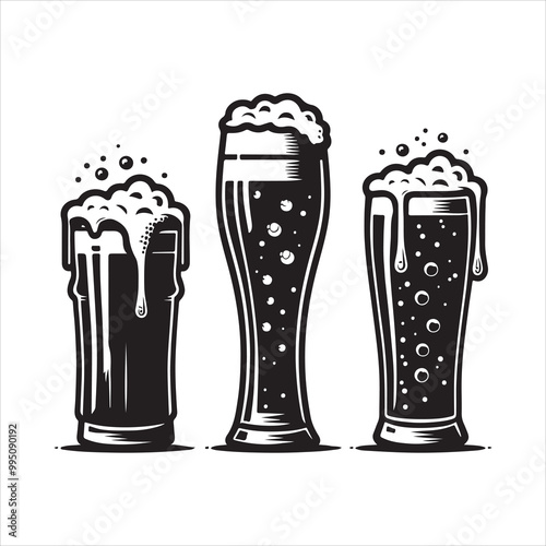 Beer glass silhouette vector icon. Beer glass symbol silhouette vector