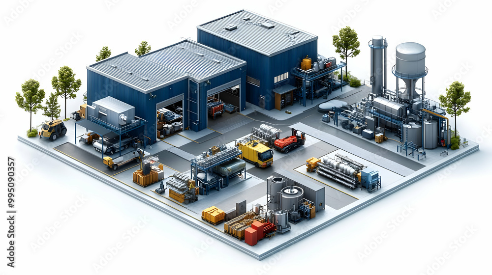 Industrial Complex with Buildings, Equipment, and Vehicles Industrial Complex with Buildings, Equipment, and Vehicles
