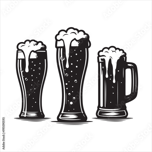 Beer glass silhouette vector icon. Beer glass symbol silhouette vector