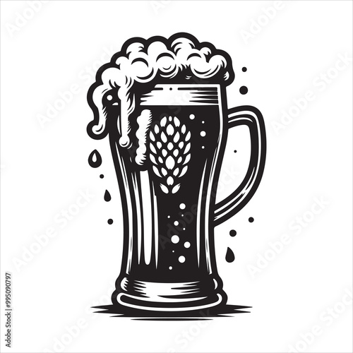 Beer glass silhouette vector icon. Beer glass symbol silhouette vector