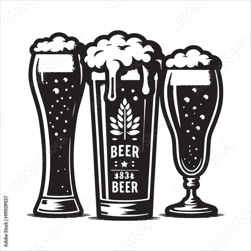 Beer glass silhouette vector icon. Beer glass symbol silhouette vector