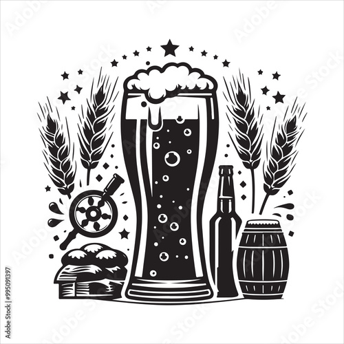 Beer glass silhouette vector icon. Beer glass symbol silhouette vector