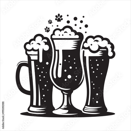 Beer glass silhouette vector icon. Beer glass symbol silhouette vector