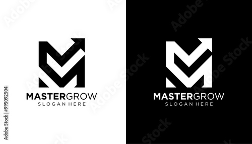 Modern growth logo design initial M. Abstract arrow shapes logo design in letter M graphic vector illustration. Symbol, icon, creative.