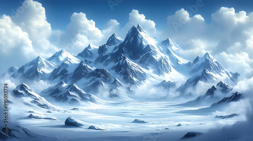Wallpaper Mural Snowy Mountain Range,  Majestic Peaks, Winter Landscape Torontodigital.ca