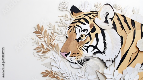 Stunning craft art illustration of a tiger created entirely from paper cuts, showcasing the artists meticulous attention to detail. photo