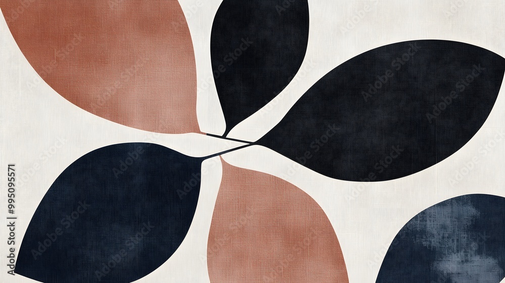 Abstract Shapes in Blue Brown and White with Linen Texture Abstract Shapes in Blue Brown and White with Linen Texture