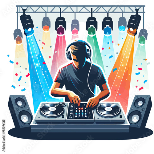 Vector image of a colorful DJ