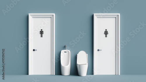 Copy space background with women and men's toilet door and toilet photo