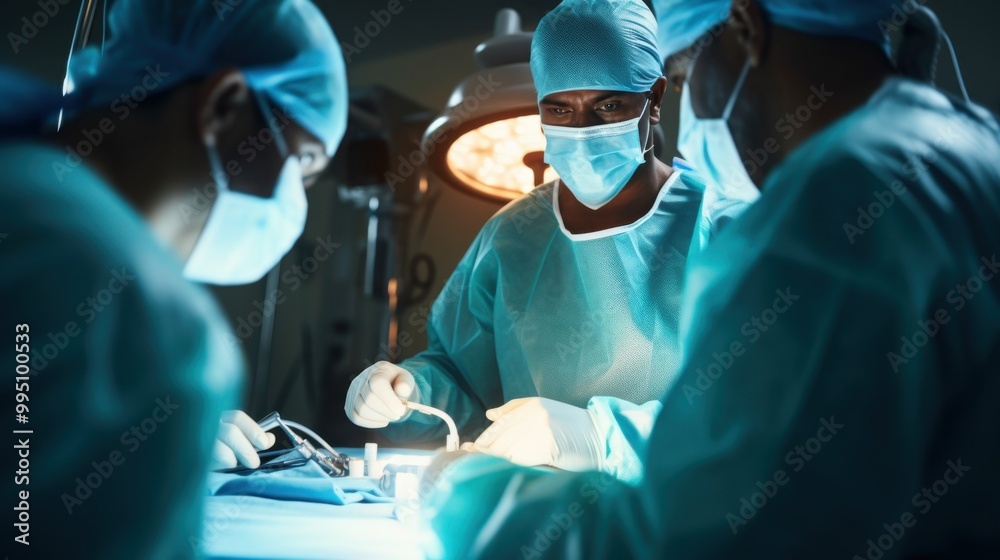A surgeon focused on a procedure in an operating room, highlighted by precision and teamwork, showcases the dedication of medical professionals. A surgeon focused on a procedure in an operating room, highlighted by precision and teamwork, showcases the dedication of medical professionals.