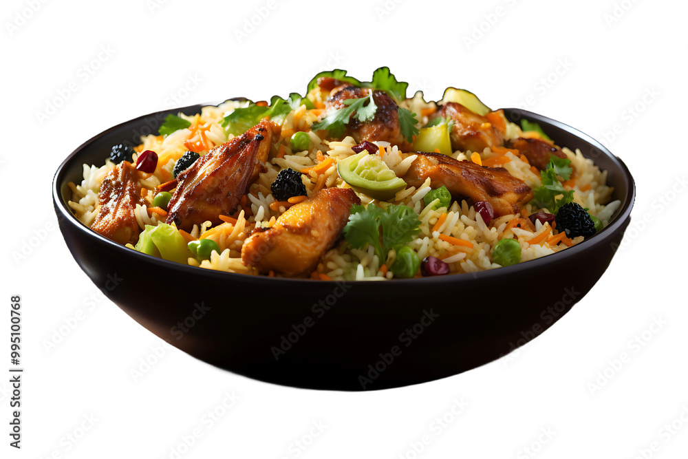 Yummy and delicious biryani keeps isolated on transparent background
