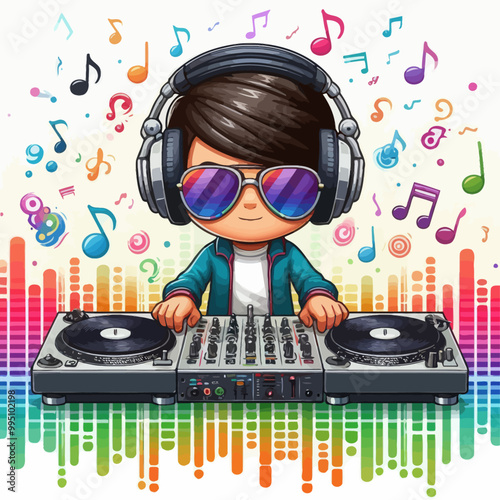 Vector image of a colorful DJ