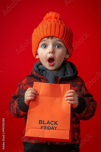 a boy exciting with discount sales in Black Friday