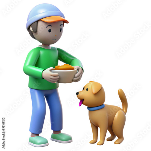 Feeding Pet 3d cartoon style illustration