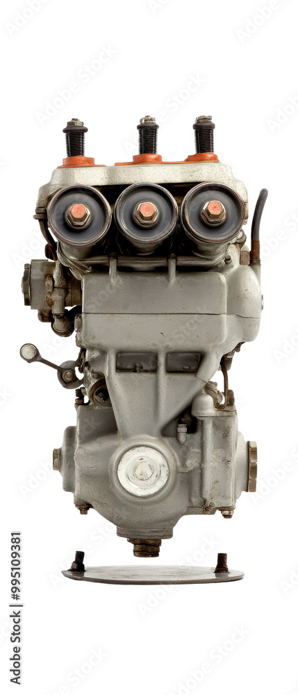 Detailed view of a compact internal combustion engine showcasing its intricate components and engineering design.