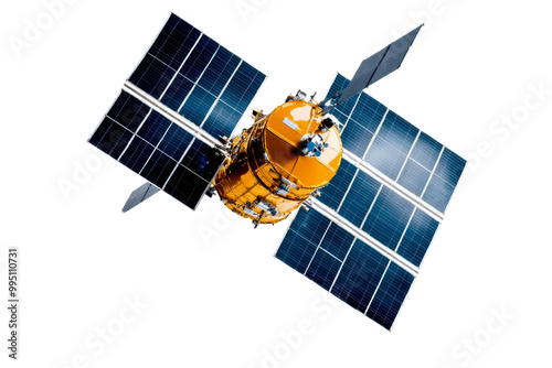 High-tech satellite equipped with solar panels, orbiting Earth, symbolizing advanced technology and space exploration.