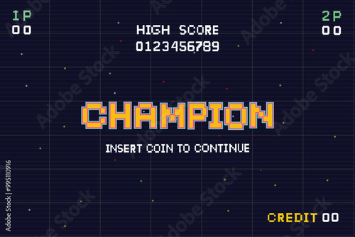 champion.Pixel art background.8 bit game. retro game. for game assets in vector illustrations. Retro Futurism Sci-Fi Background. glowing neon grid. and stars from vintagsynwap table1 start new