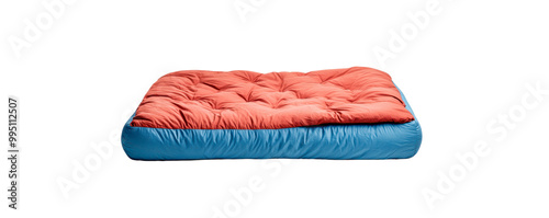 Vibrant multi-colored sleeping pad, perfect for camping or outdoor adventures, offering comfort and warmth on various terrains. photo