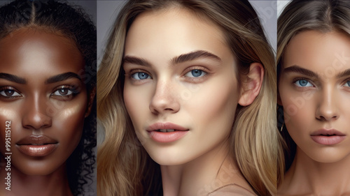 Portrait of diversity of female fashion models with smooth skin.