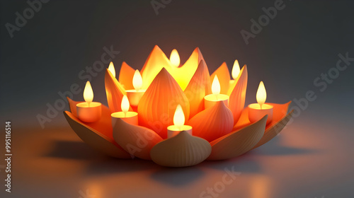 3D Loy Krathong Icon with Glowing Candles - Festive Celebration Design Isolated on White Background, Highlighting Warm Glow and Cultural Significance