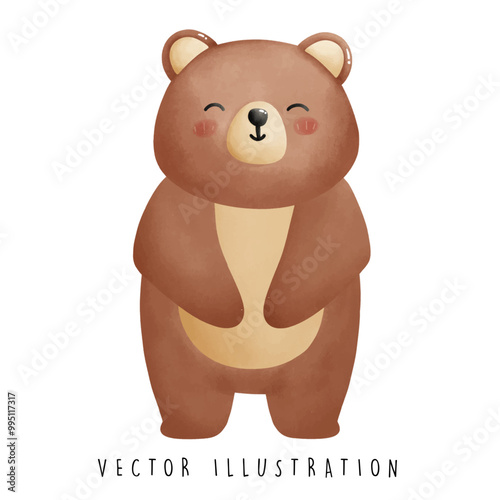 Classic Bear Standing Upright - Minimalist Water Color Design