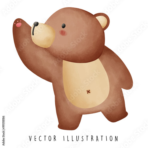 Cute Bear Holding a Balloon - Water Color  Illustration for Kids