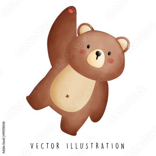 Playful Bear Hanging on a Branch - Cute Cartoon Style