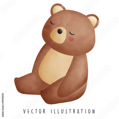 Sweet Bear Napping in a Sitting Position -  Water Color