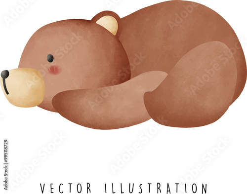 Adorable Water Color Bear Resting Sideways - Vector EPS